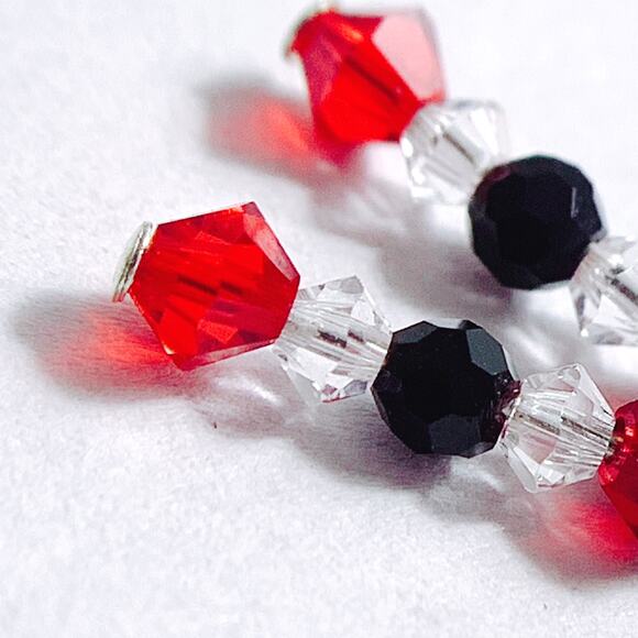 VTG Artisan Sterling Filled Swarovski Red Black Crystal Dangle Earrings Handmade - Picture 12 of 16